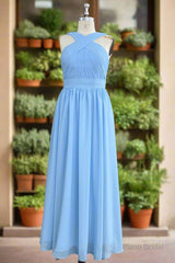 Elegant A-line Straps Chiffon Floor Length Bridesmaid Dresses