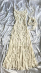 Elegant  Lace Flowers Long Prom Dress Ivory Evening Dress