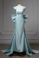 Elegant Mermaid Bow Satin Long Evening Dresses Prom Dresses