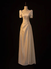 Elegant White Satin A-line Wedding Party Dress Long Prom Dress Evening Gown