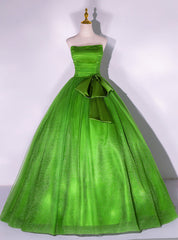 Emerald Green Tulle Strapless Pleats Quinceanera Dresses