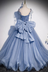 Fairytale Blue Flowers Long Tulle Ballgown Prom Dresses