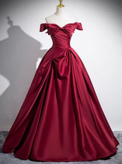 Fashion Burgundy Satin Pleats Prom Dresses