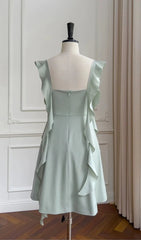 Fashion Green A Line Homecoming Dresses Satin Mini Prom Dresses