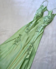 Fashion Mint Green Spaghetti Straps Lace Beaded Prom Dress Evening Party Gown