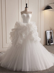 Fashion White Tulle Sweetheart Wedding Dresses