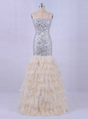 Feather Mermaid Evening Dresses Crystals Bling Prom Party Dresses