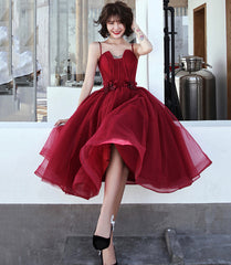 Burgundy tulle short prom Dresses cocktail Dresses