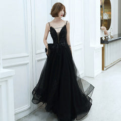 Black v neck tulle beads long prom Dresses evening Dresses