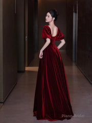 Burgundy Velvet Long A-Line Prom Dress