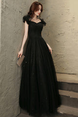 Black tulle beaded long prom Dresses evening Dresses