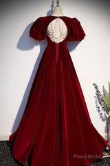 Burgundy Velvet Long Prom Dress Evening Dress