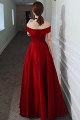 Burgundy satin beads long prom Dresses evening Dresses