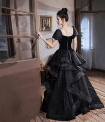 Black Velvet Tulle Long Prom Dress, Black Evening Dress Party Dress