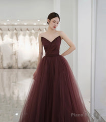 Cute tulle long prom dress A line evening gown