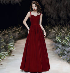 Red velvet long prom Dresses Simple evening gown