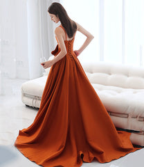 Orange satin long prom Dresses with bow A line formal Dresses