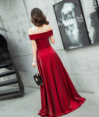 Burgundy satin long prom Dresses cute evening Dresses