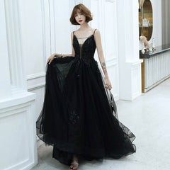 Black v neck tulle beads long prom Dresses evening Dresses