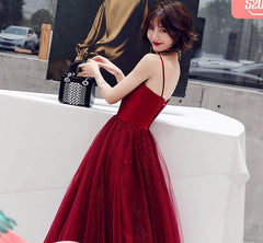 Burgundy tulle short prom Dresses cocktail Dresses