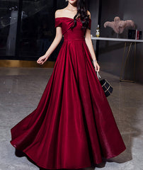 Shiny satin long prom dress burgundy evening dress