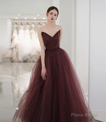 Cute tulle long prom dress A line evening gown