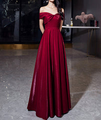 Shiny satin long prom dress burgundy evening dress