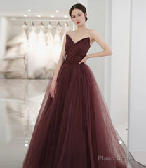 Cute tulle long prom dress A line evening gown