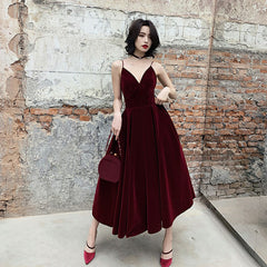 Simple burgundy velvet short prom Dresses