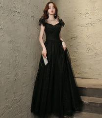 Black tulle beaded long prom Dresses evening Dresses