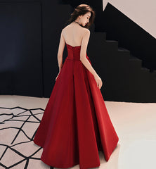 Simple satin long prom Dresses burgundy evening Dresses