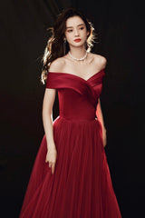 Elegant satin tulle long prom Dresses A-line evening Dresses