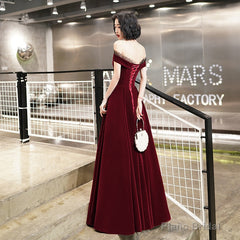 Burgundy velvet long prom dress evening dress