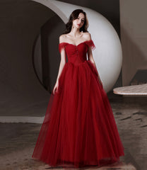 Red tull beads long prom Dresses A line evening Dresses