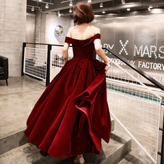 Burgundy velvet tea length prom Dresses party Dresses