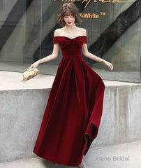 Burgundy velvet long prom dress evening dress