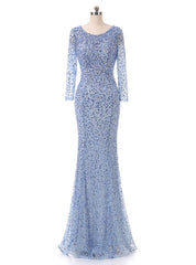 Floor-length Beading Sequin Fishtail Long Sleeve Evening Dresses