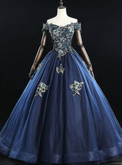 For This Year Biggest Dance Navy Blue Ball Gown Tulle Embroidery Beading Quinceanera Dress