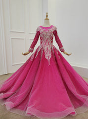 Fuchsia Ball Gown Sequins Long Sleeve Beading Wedding Dresses