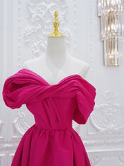 Fuchsia High Low Off Shoulder Party Dresses, High Low Prom Dresses Formal Dresses