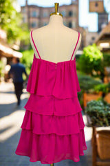 Fuchsia Homecoming Dresses Sweetheart A-line Spaghetti Straps Mini Cocktail Party Dresses for Teens