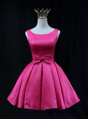 Fuchsia Satin Bow Homecoming Dresses