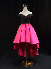 Fuchsia Satin Off the Shoulder  Prom Dresses