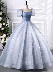 Glam Tulle  Floor Length Prom Dress, Beautiful Short Sleeves Sweet 16 Dress