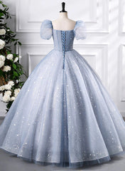 Glam Tulle  Floor Length Prom Dress, Beautiful Short Sleeves Sweet 16 Dress