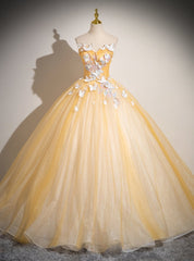 Gold Tulle Sequins Butterfly Quinceanera Dress