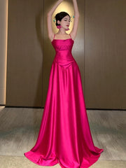 Gorgeous A line Spaghetti Straps Hot Pink Long Evening Dresses Prom Dresses Birthday Outfits