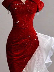 Gorgeous Sheath Off The Shoulder Sequin Red Evening Dresses Prom Dresses Birthday Outfits