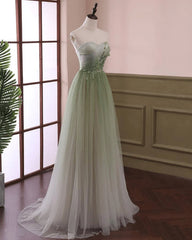 Gradient Light Green Beaded Tulle A-line Party Dresses Long Junior Prom Dresses prom Dresses shops