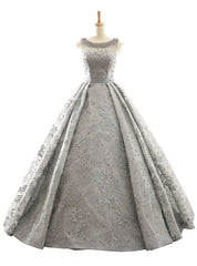 Gray Ball Gown Backless Appliques Pearls Floor Length Wedding Dresses